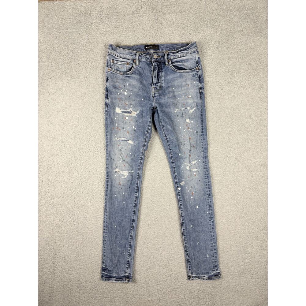 Purple Brand Jeans Men’s 31 Blue Splatter P001 Distress Grunge Punk Hip Hop Moto